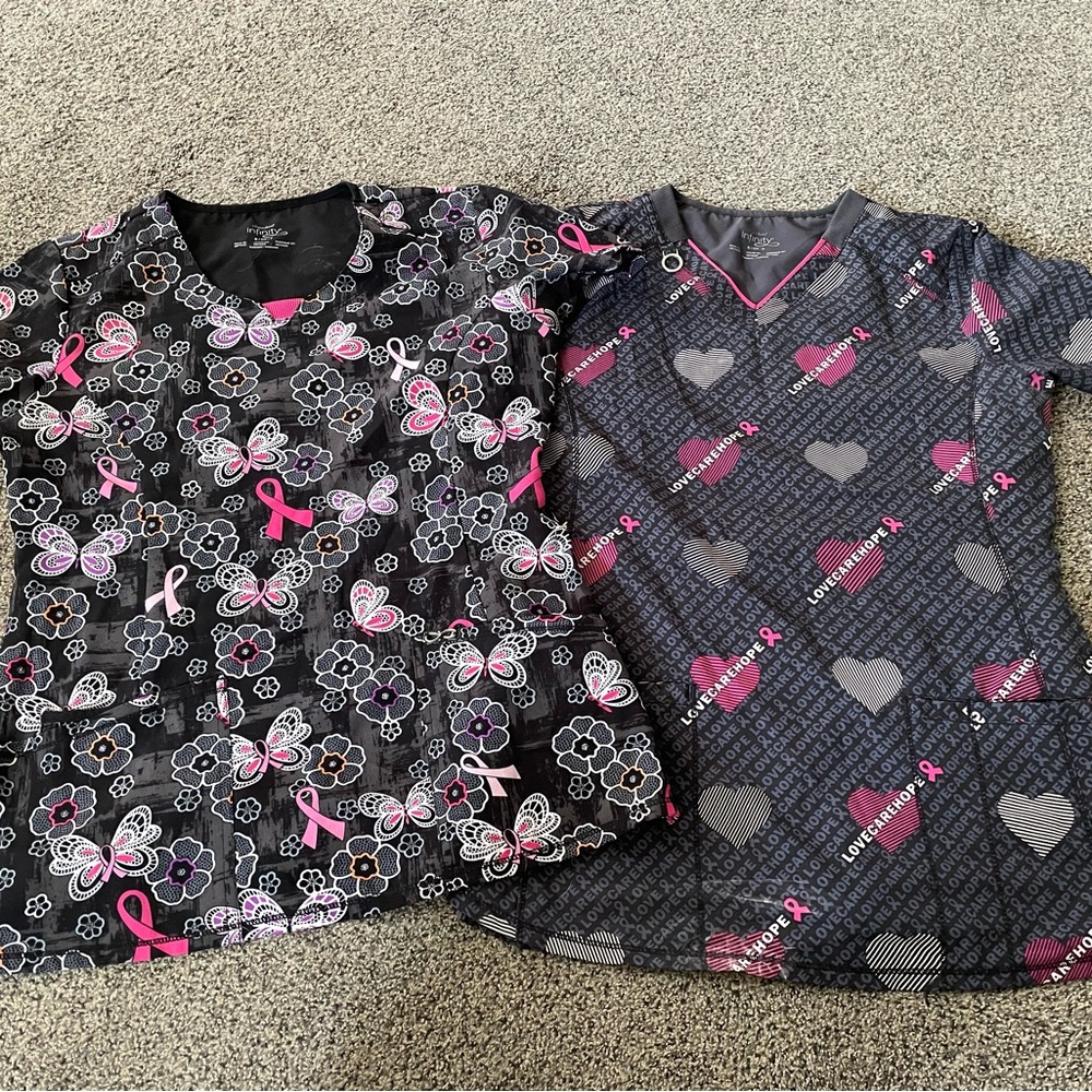 Floral and Heart Print Scrub Tops - Breast Cancer Awareness
$30 for both!